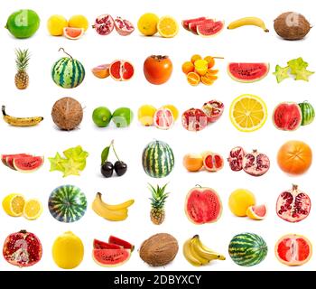 raccolta di frutta isolata su sfondo bianco Foto Stock