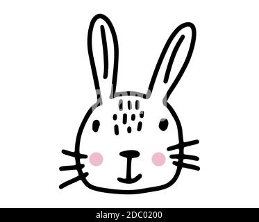 Bunny doodle. Linee disegnate a mano illustrazione vettoriale cartoon isolata su sfondo bianco. Illustrazione Vettoriale