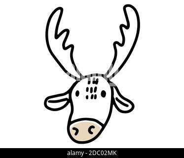 Dodle Deerd. Linee disegnate a mano illustrazione vettoriale cartoon isolata su sfondo bianco. Illustrazione Vettoriale