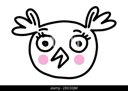 OWL doodle. Linee disegnate a mano illustrazione vettoriale cartoon isolata su sfondo bianco. Illustrazione Vettoriale