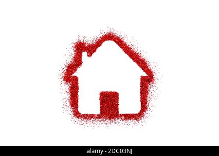 Piccola casa a forma di glitter rosso isolato su sfondo bianco Foto Stock