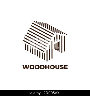 Casa in legno illustrazione logo design template vettoriale.Cabina icona log Illustrazione Vettoriale