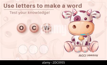 Carino mucca - gioco per bambini, fare una parola da lettere Illustrazione Vettoriale