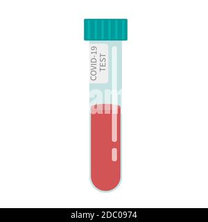 Test COVID-19. Provette con campione di sangue. Concetto di Coronavirus test rapido. Ricerca e diagnosi di laboratorio. Illustrazione vettoriale in stile piatto. Illustrazione Vettoriale