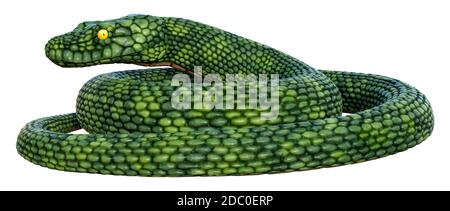 3D rendering di un gigante verde fantasia serpente isolato su sfondo bianco Foto Stock