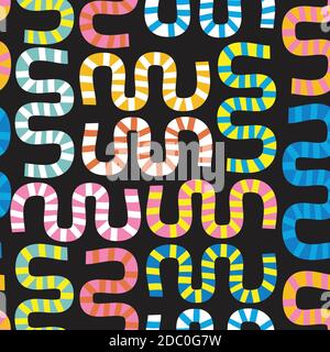 Forme organiche astratte moderne collage modello vettoriale senza giunture per bambini. Arte contemporanea che ripete lo sfondo in colori luminosi su nero. Senza interruzioni Illustrazione Vettoriale