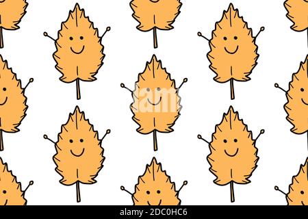 Autunno lasciare senza cuciture modello. Carino cartoon arancio autunnale foglia giardino, caduta foglia e caduto asciutto lasciare. Doodle pianta foresta botanica o settembre Illustrazione Vettoriale