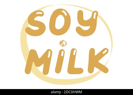 Latte di soia. Elemento vettoriale per logo, etichette, badge, adesivi. Isolamento dell'illustrazione vettoriale su sfondo bianco. Cibo biologico, ecologico, sano. Illustrazione Vettoriale