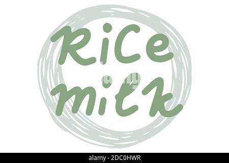 Latte di riso. Elemento vettoriale per logo, etichette, badge, adesivi. Isolamento dell'illustrazione vettoriale su sfondo bianco. Cibo biologico, ecologico, sano. Illustrazione Vettoriale