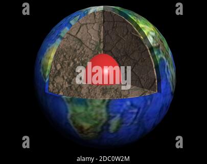 Modello 3D della terra con i continenti Costa della Terra e. nucleo Foto Stock