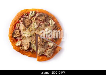 Pizza di zucca autunnale con verdure isolate su sfondo bianco Foto Stock