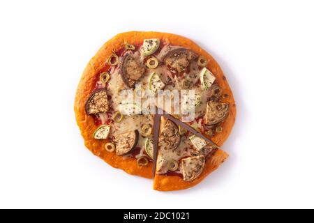 Pizza di zucca autunnale con verdure isolate su sfondo bianco Foto Stock