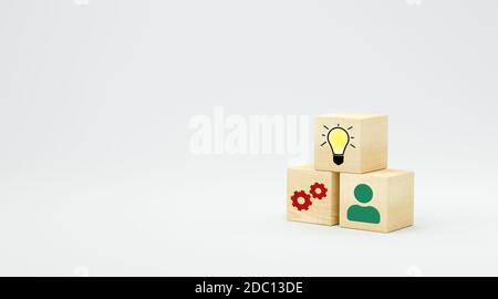 cubi che mostrano una sessione di brainstorming su sfondo bianco - 3d illustrazione Foto Stock