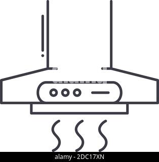 Icona cappe da cucina, illustrazione lineare isolata, vettore di linea sottile, segno di disegno web, simbolo di concetto di contorno con tratto modificabile su sfondo bianco. Illustrazione Vettoriale