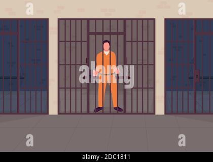Criminale in prigione immagine vettoriale a colori piatti Illustrazione Vettoriale