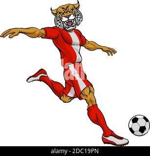 Wildcat Soccer Football Player mascotte sportive Illustrazione Vettoriale