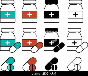 Vettore insieme di icone mediche vettore per web design e mobile. Colorato. Pompiere, kit di pronto soccorso icona multicolore. EPS 10 Illustrazione Vettoriale