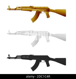 Fucile d'assalto. Icona dell'illustrazione piatta. Illustrazione vettoriale di un fucile d'assalto Kalashnikov AK-47. Set di armi su sfondo bianco. Armi da fuoco Illustrazione Vettoriale