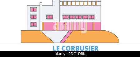 Germania, Stoccarda, linea le Corbusier paesaggio urbano, vettore piano. Punto di riferimento della città di viaggio, illustrazione dell'oltino, icone del mondo di linea Illustrazione Vettoriale