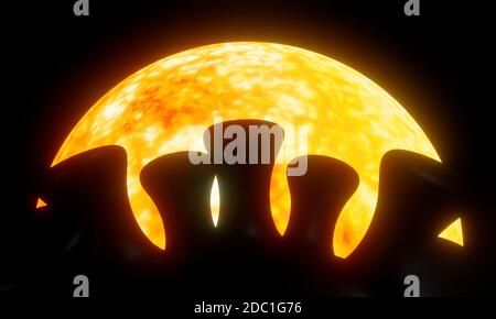 Terra con forma di Coronavirus. Concetto Eclipse. rendering 3d. illustrazione 3d Foto Stock