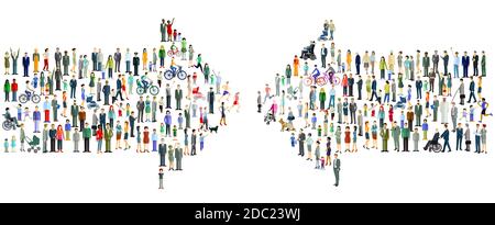 due gruppi diversi di grandi dimensioni si affrontano l'uno con l'altro Foto Stock