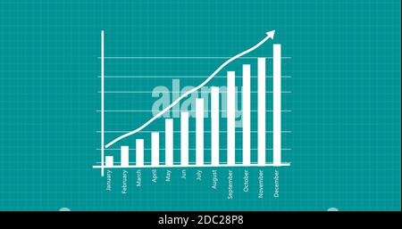 Grafico che mostra la crescita annuale del business. Grafico che mostra la crescita aziendale. Crescita del grafico aziendale con background della griglia. Foto Stock