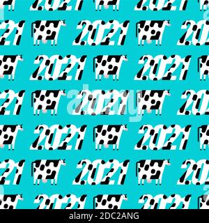 2021 modello di vacca senza cuciture. Nuovo anno simbolo di sfondo toro Illustrazione Vettoriale