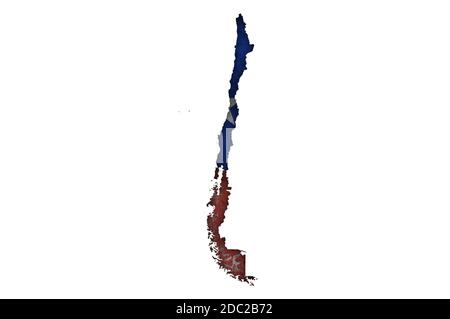 Mappa e bandiera del Cile su cemento intemperie Foto Stock