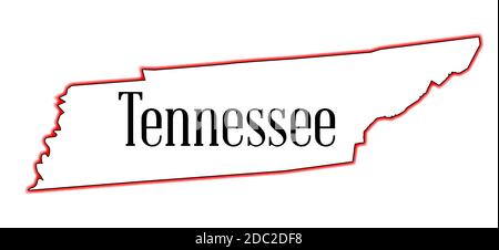 Mappa di stato profilo del Tennessee su uno sfondo bianco Foto Stock