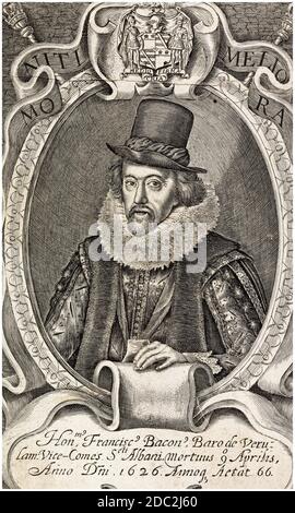 Sir Francis Bacon (1561-1626), 1° Visconte Sant'Alban, inglese, filosofo e statista, incisione ritratto, 1627 Foto Stock