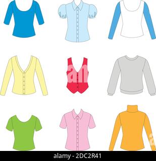 set di vestiti per ragazze su sfondo bianco. Illustrazione Vettoriale