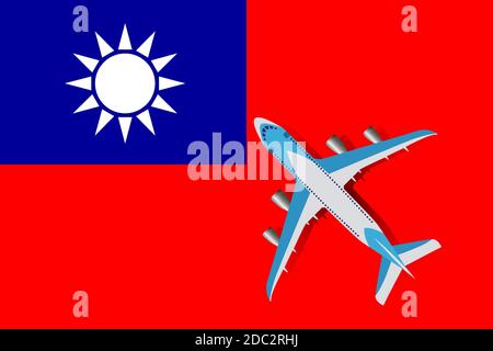Aereo e bandiera della Repubblica di Cina. Concetto di viaggio per il design. Vettore immagine di un aereo da passeggeri che batte bandiera della Repubblica di C. Illustrazione Vettoriale