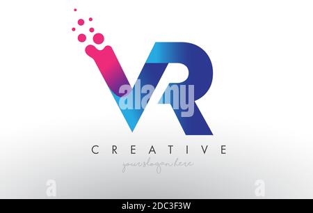 VR Letter Design con Creative Dots Bubble Circles e Blue Pink Colors Vector Illustration. Illustrazione Vettoriale