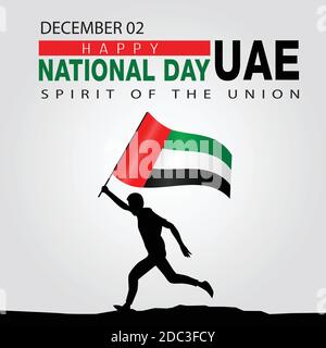 Happy National Day UAE Vector Template Design Illustrazione. Silhouette uomo in esecuzione con bandiera Illustrazione Vettoriale