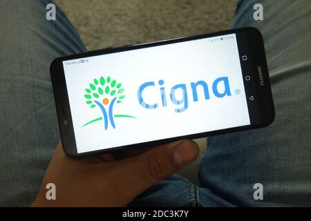 KONSKIE, POLONIA - 29 giugno 2019: Logo dell'organizzazione sanitaria Cigna visualizzato sul telefono cellulare Foto Stock