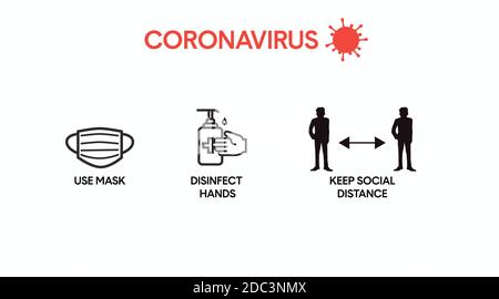 Insieme di icone Vector Isolated Coronavirus Prevention Illustrazione Vettoriale