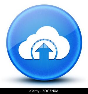 Cloud upload eyeball lucido blu pulsante rotondo illustrazione astratta Foto Stock