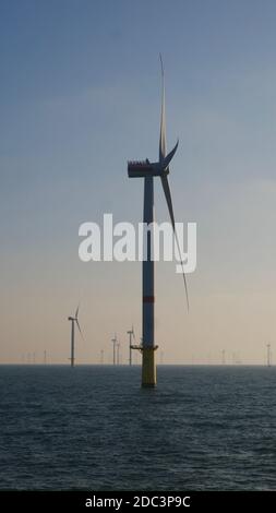 Turbine eoliche offshore in Geman North Sea offshore eolico farm Foto Stock