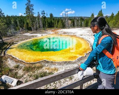Mattina Glory Spring, Upper Geyser Basin, Yellowstone National Park, Wyoming, Stati Uniti Foto Stock