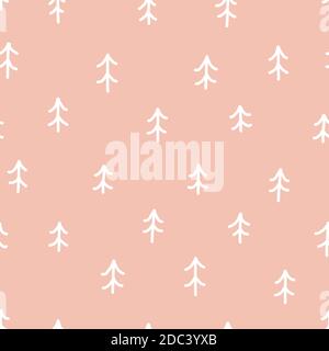 Semplice albero scandinavo natale modello senza giunture vettore. Simpatico esempio mimimalista di stile igge per le vacanze di stagione con i pini disegnati a mano Illustrazione Vettoriale