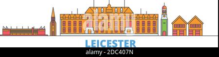 Regno Unito, Leicester linea paesaggio urbano, vettore piatto. Punto di riferimento della città di viaggio, illustrazione dell'oltino, icone del mondo di linea Illustrazione Vettoriale