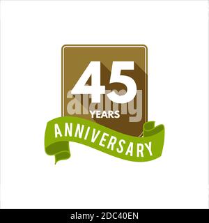 45 anni Anniversary badge, segno ed emblema con nastro ed elementi tipografici. Design piatto con ombra. Facile da modificare e usare il tuo numero, testo. Illu Foto Stock