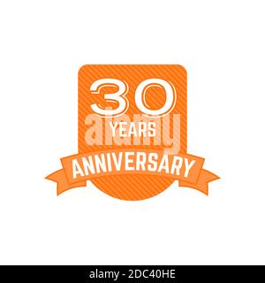 Badge per l'anniversario di 30 anni, segno. Emblema del 30° anniversario in stile appartamento. Facile da modificare Usa il tuo numero, testo. Isolamento illustrazione logo anniversario Foto Stock