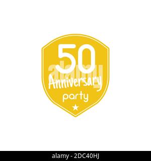 badge per la festa di 50 anni, segno. Emblema del 50 ° anniversario di festa in stile piatto. Facile da modificare Usa il tuo numero, testo. Il logo della festa di anniversario è malato Foto Stock