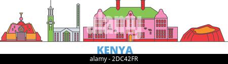 Kenya, Nairobi linea paesaggio urbano, vettore piatto. Punto di riferimento della città di viaggio, illustrazione dell'oltino, icone del mondo di linea Illustrazione Vettoriale