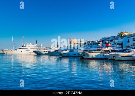 Il porto degli yacht di Puerto Banus. Marbella, Málaga, Costa de Sol, Andalusia, Spagna, Europa Foto Stock