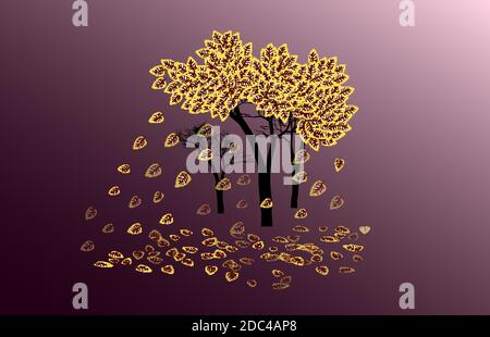 astratto albero autunnale con foresta sullo sfondo Illustrazione Vettoriale