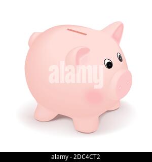 Pink piggy bank, isolato su bianco. Illustrazione vettoriale realistica. Illustrazione Vettoriale