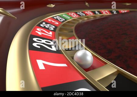 Casino roulette sfondo. Primo piano di un gioco di scommesse roulette. Lusso, buon tempo, concetto di dipendenza da gioco. Elemento di disegno grafico per volantini, invit Foto Stock