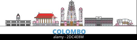 Sri Lanka, Colombo linea paesaggio urbano, vettore piatto. Punto di riferimento della città di viaggio, illustrazione dell'oltino, icone del mondo di linea Illustrazione Vettoriale